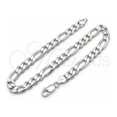Sterling Silver Basic Necklace, Figaro Design, Polished, Silver Finish, 04.420.0009.26 (220 Gauge, 08 MM Thickness, 26 Inches Length)