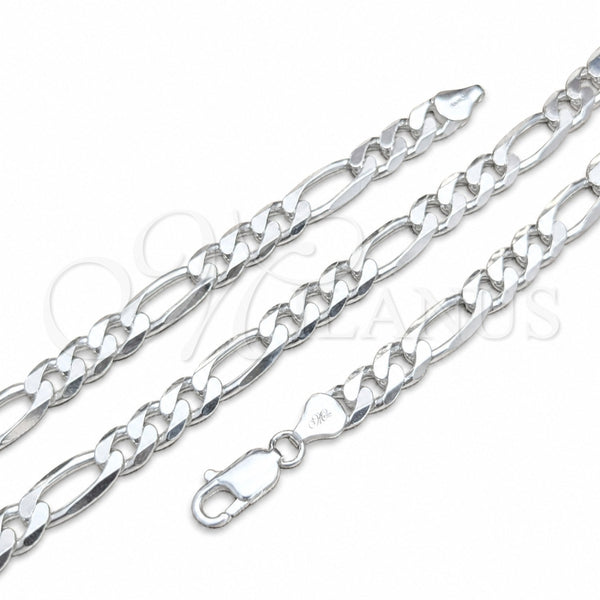 Sterling Silver Basic Necklace, Figaro Design, Polished, Silver Finish, 04.420.0009.26 (220 Gauge, 08 MM Thickness, 26 Inches Length)