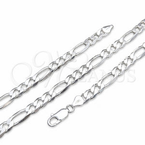 Sterling Silver Basic Bracelet, Figaro Design, Polished, Silver Finish, 04.420.0009.9 (220 Gauge, 08 MM Thickness, 9 Inches Length)