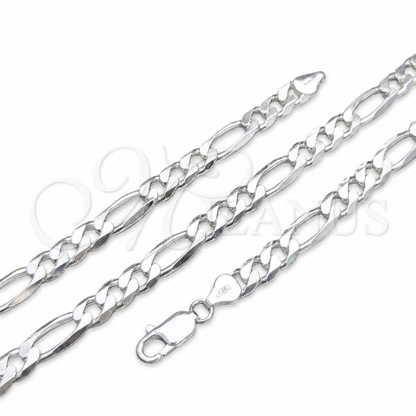 Sterling Silver Basic Bracelet, Figaro Design, Polished, Silver Finish, 04.420.0009.9 (220 Gauge, 08 MM Thickness, 9 Inches Length)