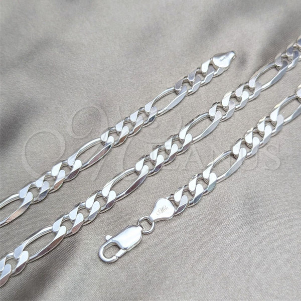 Sterling Silver Basic Bracelet, Figaro Design, Polished, Silver Finish, 04.420.0009.9 (220 Gauge, 08 MM Thickness, 9 Inches Length)