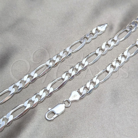 Sterling Silver Basic Bracelet, Figaro Design, Polished, Silver Finish, 04.420.0009.9 (220 Gauge, 08 MM Thickness, 9 Inches Length)