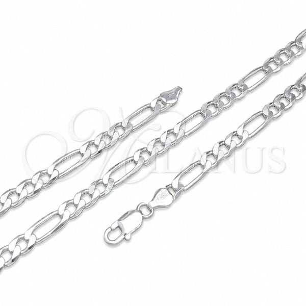Sterling Silver Basic Necklace, Figaro Design, Polished, Silver Finish, 04.420.0010.26 (200 Gauge, Thickness, 26 Inches Length)