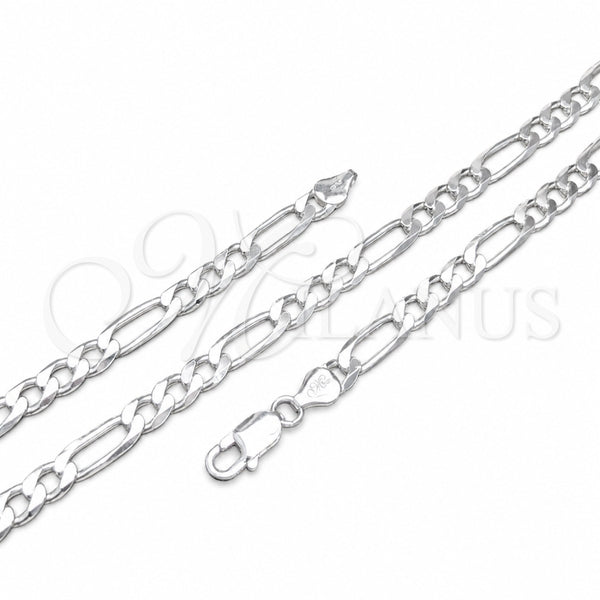 Sterling Silver Basic Necklace, Figaro Design, Polished, Silver Finish, 04.420.0010.24 (200 Gauge, Thickness, 24 Inches Length)