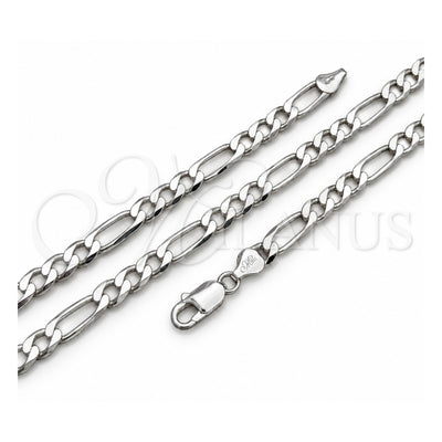 Sterling Silver Basic Necklace, Figaro Design, Polished, Silver Finish, 04.420.0011.26 (180 Gauge, 07 MM Thickness, 26 Inches Length)