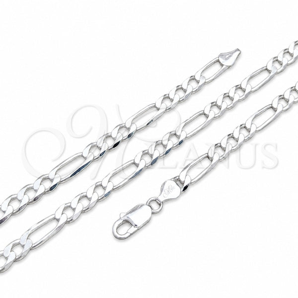 Sterling Silver Basic Necklace, Figaro Design, Polished, Silver Finish, 04.420.0011.26 (180 Gauge, 07 MM Thickness, 26 Inches Length)