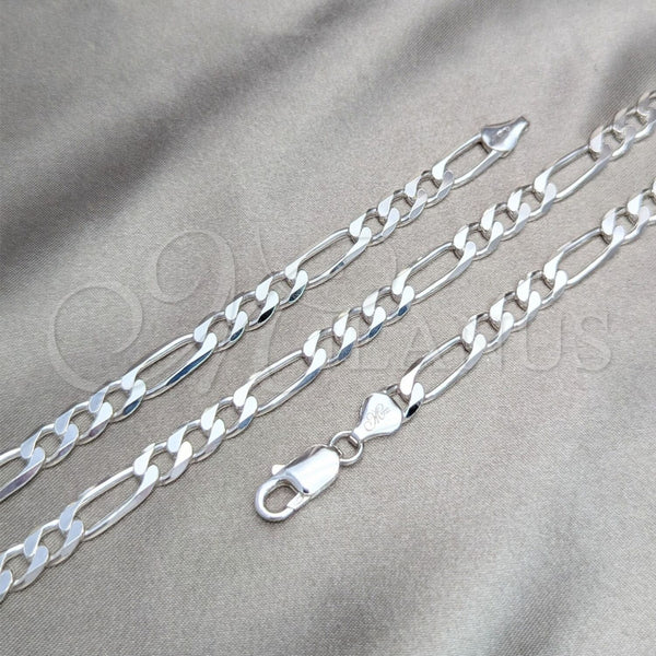Sterling Silver Basic Necklace, Figaro Design, Polished, Silver Finish, 04.420.0011.26 (180 Gauge, 07 MM Thickness, 26 Inches Length)