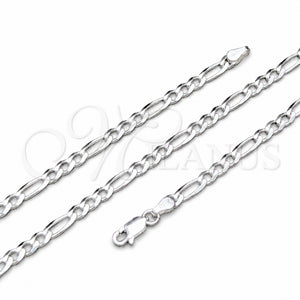 Sterling Silver Basic Necklace, Figaro Design, Polished, Silver Finish, 04.420.0014.22 (100 Gauge, 04 MM Thickness, 22 Inches Length)