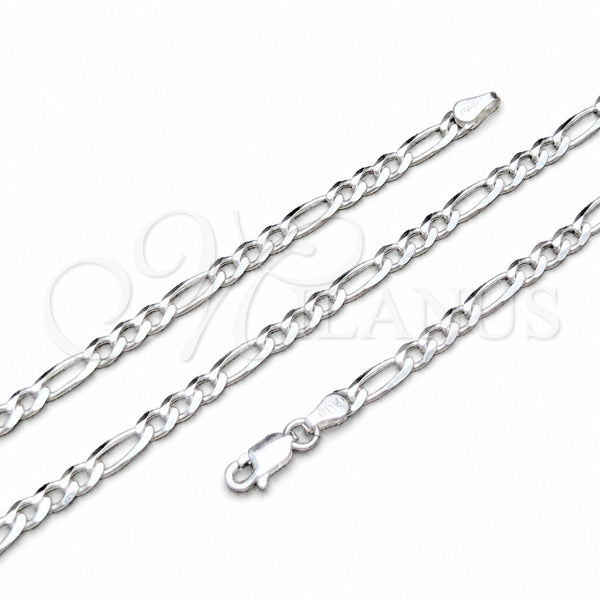 Sterling Silver Basic Necklace, Figaro Design, Polished, Silver Finish, 04.420.0014.22 (100 Gauge, 04 MM Thickness, 22 Inches Length)