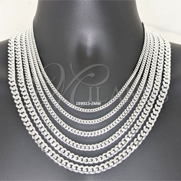 Sterling Silver Basic Necklace, Miami Cuban Design, Polished, Silver Finish, 04.420.0003.18 (100 Gauge, 02 MM Thickness, 18 Inches Length)