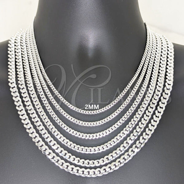 Sterling Silver Basic Necklace, Miami Cuban Design, Polished, Silver Finish, 03.420.0003.10 (100 Gauge, 02 MM Thickness, 10 Inches Length)