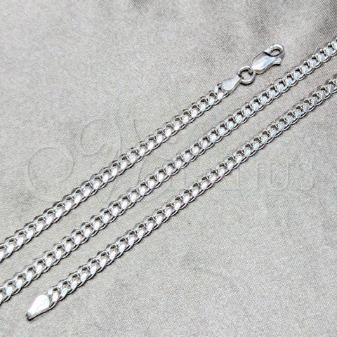 Sterling Silver Basic Necklace, Miami Cuban Design, Polished, Silver Finish, 04.420.0004.24 (120 Gauge, 04 MM Thickness, 24 Inches Length)