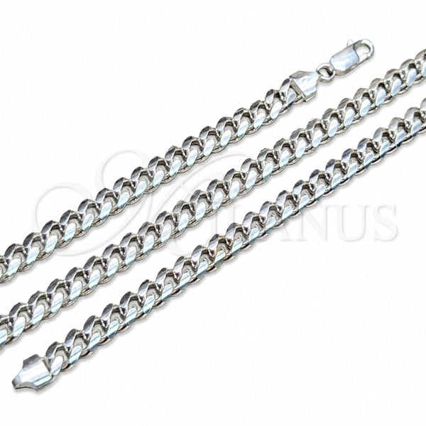 Sterling Silver Basic Necklace, Miami Cuban Design, Polished, Silver Finish, 04.420.0007.24 (200 Gauge, 07 MM Thickness, 24 Inches Length)
