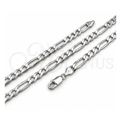 Sterling Silver Basic Necklace, Figaro Design, Polished, Silver Finish, 04.420.011.24 (180 Gauge, 07 MM Thickness, 24 Inches Length)