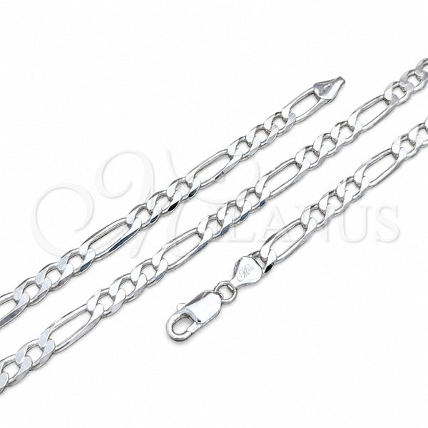 Sterling Silver Basic Necklace, Figaro Design, Polished, Silver Finish, 04.420.011.24 (180 Gauge, 07 MM Thickness, 24 Inches Length)
