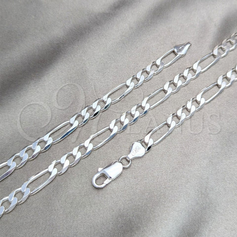 Sterling Silver Basic Necklace, Figaro Design, Polished, Silver Finish, 04.420.011.24 (180 Gauge, 07 MM Thickness, 24 Inches Length)