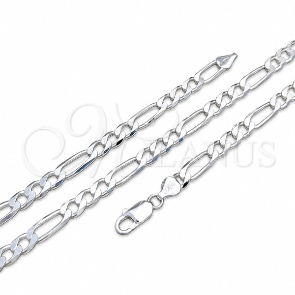 Sterling Silver Basic Necklace, Figaro Design, Polished, Silver Finish, 04.420.011.22 (180 Gauge, 07 MM Thickness, 22 Inches Length)