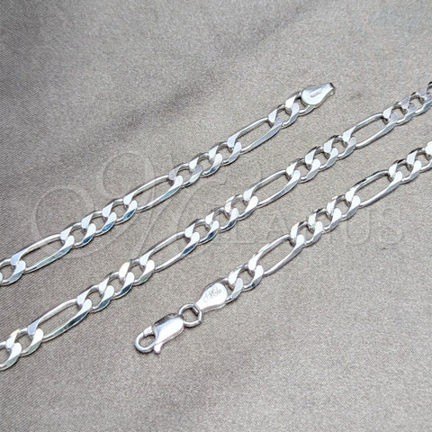 Sterling Silver Basic Necklace, Figaro Design, Polished, Silver Finish, 04.420.0012.22 (150 Gauge, 06 MM Thickness, 22 Inches Length)