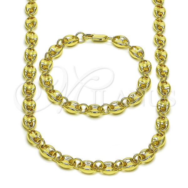 Oro Laminado Necklace and Bracelet, Gold Filled Style Puff Mariner Design, Polished, Golden Finish, 06.213.0030