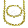 Oro Laminado Necklace and Bracelet, Gold Filled Style Puff Mariner Design, Polished, Golden Finish, 06.213.0030