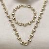 Oro Laminado Necklace and Bracelet, Gold Filled Style Puff Mariner Design, Polished, Golden Finish, 06.213.0030