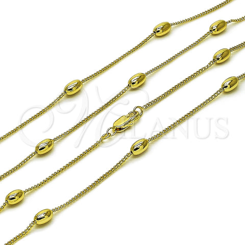 Oro Laminado Basic Necklace, Gold Filled Style Miami Cuban and Ball Design, Polished, Golden Finish, 04.213.0280.20