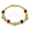 Oro Laminado Fancy Bracelet, Gold Filled Style Elephant Design, with Garnet and Black Crystal, Polished, Golden Finish, 03.213.0043.06