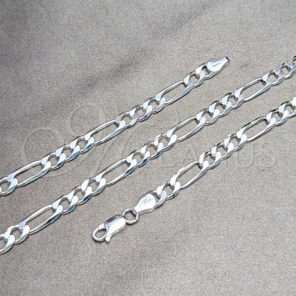Sterling Silver Basic Bracelet, Figaro Design, Polished, Silver Finish, 03.420.0012.09 (150 Gauge, 06 MM Thickness, 9 Inches Length)