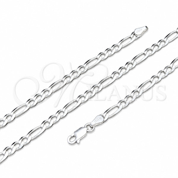 Sterling Silver Basic Necklace, Figaro Design, Polished, Silver Finish, 04.420.0014.20 (100 Gauge, 04 MM Thickness, 20 Inches Length)