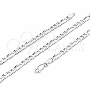 Sterling Silver Basic Necklace, Figaro Design, Polished, Silver Finish, 04.420.0014.20 (100 Gauge, 04 MM Thickness, 20 Inches Length)