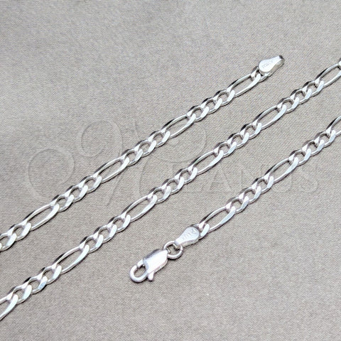 Sterling Silver Basic Anklet, Figaro Design, Polished, Silver Finish, 04.420.0014.10