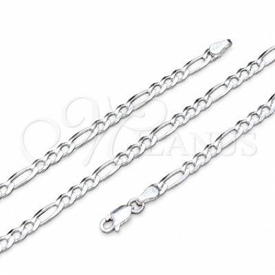 Sterling Silver Basic Anklet, Figaro Design, Polished, Silver Finish, 04.420.0014.10 (100 Gauge, 04 MM for wholesale, main product view