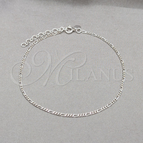 Sterling Silver Basic Anklet, Figaro Design, Polished, Silver Finish, 03.430.0002.10.1EX