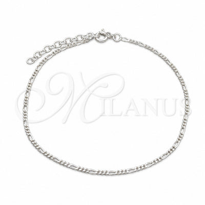 Sterling Silver Basic Anklet, Figaro Design, Polished, Silver Finish, 03.430.0002.10.1EX (0.50 Gauge for wholesale, main product view