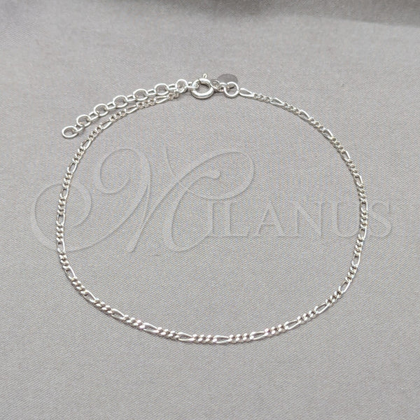 Sterling Silver Basic Anklet, Figaro Design, Polished, Silver Finish, 03.430.0002.10.1EX (0.50 Gauge, Thickness, 10 Inches Length)