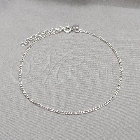 Sterling Silver Basic Anklet, Figaro Design, Polished, Silver Finish, 03.430.0002.10.1EX (0.50 Gauge, Thickness, 10 Inches Length)