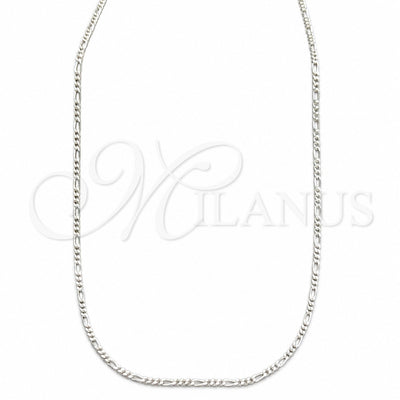 Sterling Silver Basic Necklace, Figaro Design, Polished, Silver Finish, 03.430.0002.16.1EX (0.50 Gauge, 01 MM for wholesale, main product view