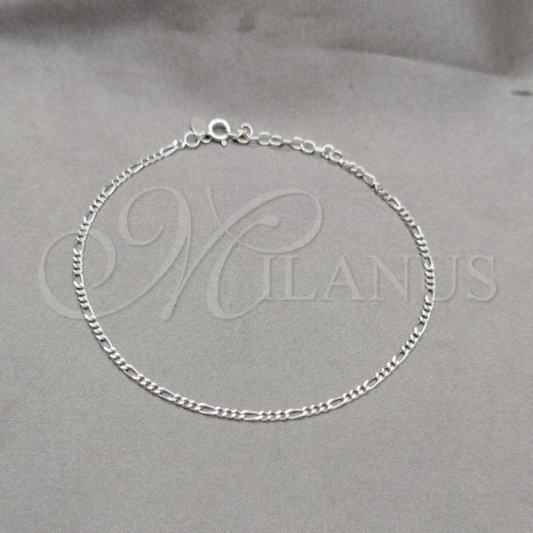 Sterling Silver Basic Anklet, Figaro Design, Polished, Silver Finish, 03.430.0003.10.1EX