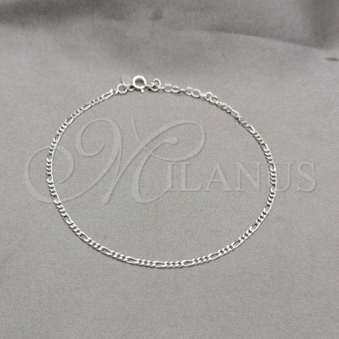 Sterling Silver Basic Anklet, Figaro Design, Polished, Silver Finish, 03.430.0003.10.1EX