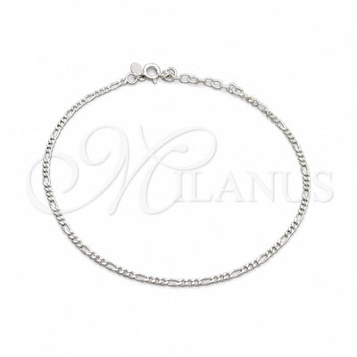 Sterling Silver Basic Anklet, Figaro Design, Polished, Silver Finish, 03.430.0003.10.1EX (0.60 Gauge for wholesale, main product view