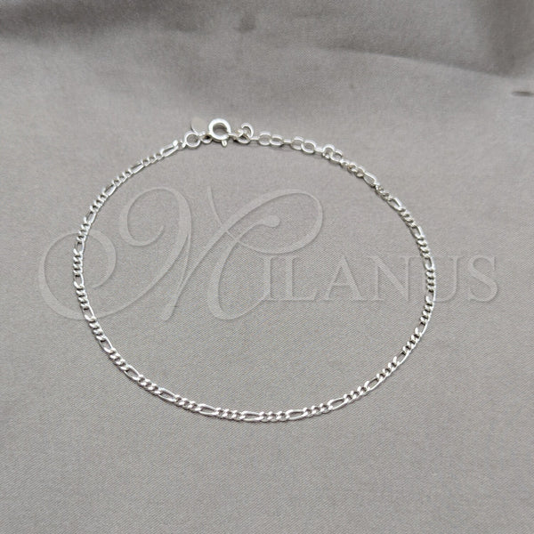 Sterling Silver Basic Anklet, Figaro Design, Polished, Silver Finish, 03.430.0003.10.1EX (0.60 Gauge, Thickness, 10 Inches Length)