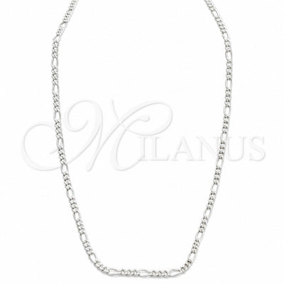 Sterling Silver Basic Necklace, Figaro Design, Polished, Silver Finish, 04.430.0004.16.1.EX (0.80 Gauge, 03 MM for wholesale, main product view
