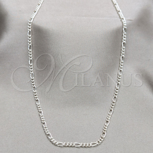 Sterling Silver Basic Necklace, Figaro Design, Polished, Silver Finish, 04.430.0004.16.1.EX (0.80 Gauge, 03 MM Thickness, 16 Inches Length)