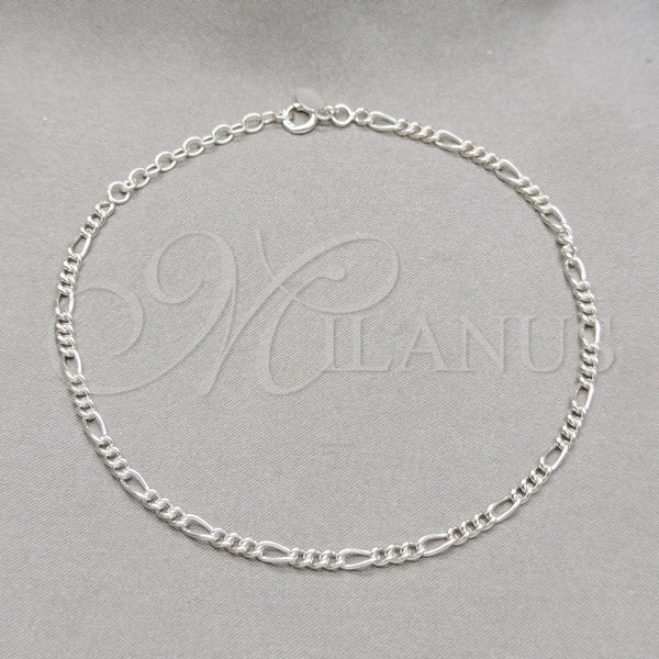 Sterling Silver Basic Anklet, Figaro Design, Polished, Silver Finish, 03.430.0004.10.1EX