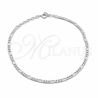 Sterling Silver Basic Anklet, Figaro Design, Polished, Silver Finish, 03.430.0004.10.1EX (0.80 Gauge, 03 MM for wholesale, main product view