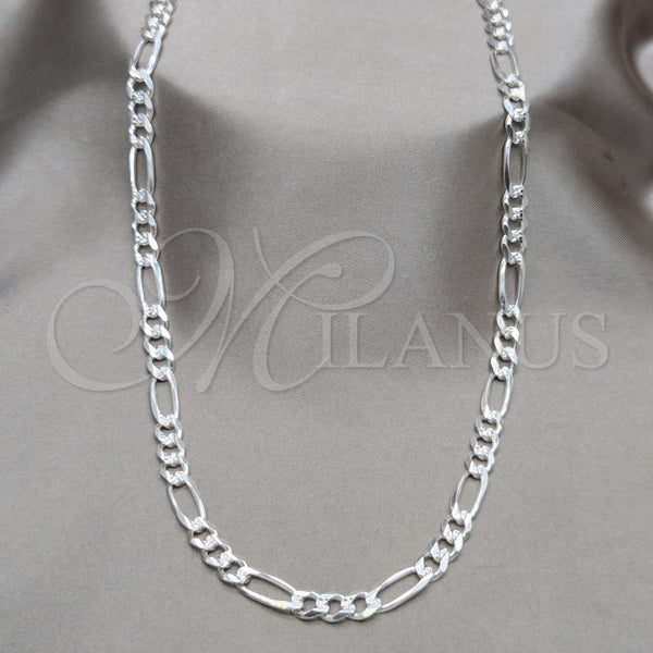 Sterling Silver Basic Necklace, Figaro Design, Diamond Cutting Finish, Silver Finish, 04.431.0001.20