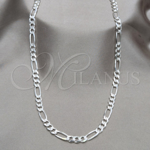Sterling Silver Basic Necklace, Figaro Design, Diamond Cutting Finish, Silver Finish, 04.431.0001.20