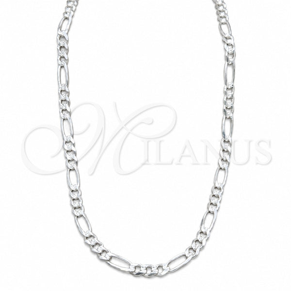 Sterling Silver Basic Necklace, Figaro Design, Diamond Cutting Finish, Silver Finish, 04.431.0001.20 (150 Gauge, Thickness, 20 Inches Length)