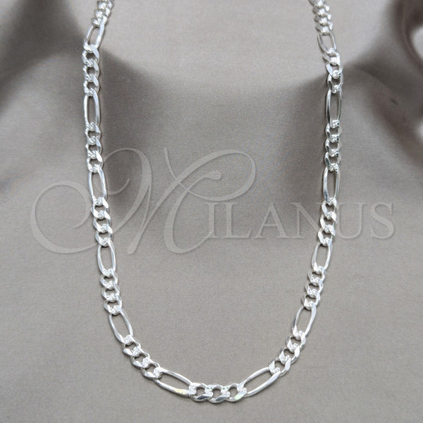Sterling Silver Basic Necklace, Figaro Design, Diamond Cutting Finish, Silver Finish, 04.431.0001.20 (150 Gauge, Thickness, 20 Inches Length)