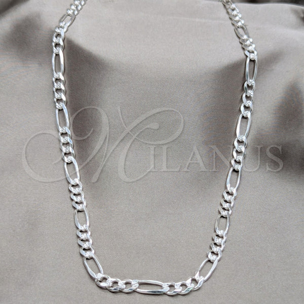 Sterling Silver Basic Necklace, Figaro Design, Diamond Cutting Finish, Silver Finish, 04.431.0001.22